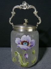 Seau à biscuit ancien art nouveau en verre en relief à décor émaillé de fleur comprar usado  Enviando para Brazil