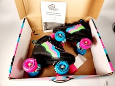 Patins quadriculados Rio Roller Passion Reino Unido preto azul rosa com cadarço retrô na caixa comprar usado  Enviando para Brazil