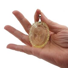 Grande pingente de colar cabochão camafeu vidro joia urânio tcheco gancho prateado comprar usado  Enviando para Brazil