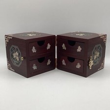 Usado, Caixa de joias de madeira com 4 gavetas borboleta e incrustação floral madrepérola (L1) W#688 comprar usado  Enviando para Brazil