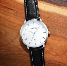 Relógio masculino MAESTRO Lusso Heritage One - pulseira de couro com algarismos romanos tom prata comprar usado  Enviando para Brazil