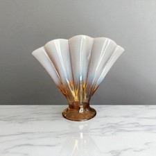 Vaso vintage de vidro Fenton camafeu opala com nervuras âmbar ventilador alargado meados do século  comprar usado  Enviando para Brazil
