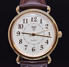 Antigo GUESS? 1987 Relógio Masculino Couro Anos 80 Tom Dourado Vestido Raro NOVA BATERIA E PULSEIRA comprar usado  Enviando para Brazil