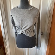 Blusa cropped feminina Zaful tamanho pequeno cinza manga longa amarrada gola redonda nova, usado comprar usado  Enviando para Brazil