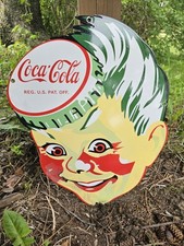 Usado, Placa de porcelana vintage Coca-Cola 18" refrigerante pop bebida cabeça de menino sprite comprar usado  Enviando para Brazil
