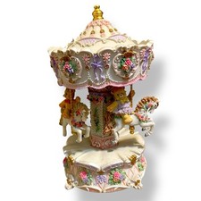 Carrossel de cavalo musical vintage caprichoso flor resina com ursos quarto de menina rosa, usado comprar usado  Enviando para Brazil
