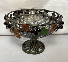 Vintage Grande Cesta de Frutas de Metal Compota Acrílico Uvas Videira 13,5"D 9"H comprar usado  Enviando para Brazil