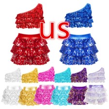 Vestido tutu de balé infantil feminino com lantejoulas crop top babado em camadas roupa de dança, usado comprar usado  Enviando para Brazil