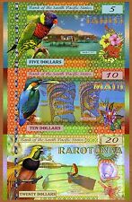 CONJUNTO, Estados do Pacífico Sul, $5;$10;$20 Taiti, Maui, Rarotonga 2015, Polímero, UNC, usado comprar usado  Enviando para Brazil