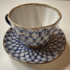 Vintage Imperial Lomonosov Rede de Cobalto Ouro Demitasse Xícara e Pires Porcelana #6 comprar usado  Enviando para Brazil