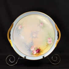 Prato de bolo Limoges D. & Co. Delinieres artista S. M. rosas fortes com ouro 1894-1900, usado comprar usado  Enviando para Brazil