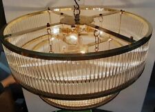 Usado, Candelabro redondo Art Deco de dois níveis | Luminária de teto de haste de latão e vidro comprar usado  Enviando para Brazil
