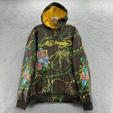 Usado, Jaqueta Ed Hardy Masculina XXL 2XL Couro Marrom Y2K Tatuagem Gótica Retrô Zíper Completo Moletom com Capuz comprar usado  Enviando para Brazil