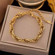 Pulseira feminina trançada de aço inoxidável folheada a ouro 18K 7,9"" comprar usado Pulseira feminina trançada de aço inoxidável folheada a ouro 18K 7,9"" comprar usado  Enviando para Brazil