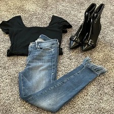 Jeans skinny Good American cintura boa bainha desgastada cintura alta tamanho 6/28 comprar usado  Enviando para Brazil
