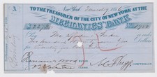 Cheque da cidade de Nova York 1856 assinado pelo prefeito Fernando Wood comprar usado  Enviando para Brazil