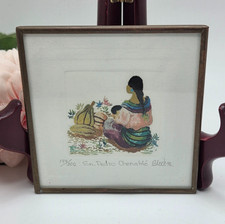 Vintage Original Arte Indígena Cena Mãe Filho Assinado Numerado Fosco Moldura comprar usado  Enviando para Brazil