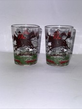 Hazel Atlas FOX HUNT 3 Oz suco uísque shot copo cavalos cães vintage, usado comprar usado  Enviando para Brazil