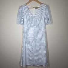 Vestido midi Lea & Viola azul branco listra diagonal manga curta médio linha A  comprar usado  Enviando para Brazil
