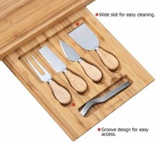 Conjunto de tábua de queijo e talheres Homemaxs com gaveta deslizante, bambu natural, S1157 comprar usado  Enviando para Brazil
