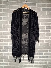 Kimono Laura Ashley preto rosa burnout veludo franjas borla cobertura tamanho único comprar usado  Enviando para Brazil