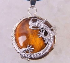 Pingente de colar de pedras preciosas amarelo natural genuíno olho de tigre dragão 18K GP comprar usado  Enviando para Brazil