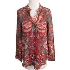 Camisa Dudalina com botões estampa paisley vermelha 100% viscose manga longa EUA 6 comprar usado  Enviando para Brazil
