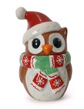 Usado, Frasco decorativo de biscoito Natal inverno coruja + chapéu Papai Noel feriado vasilha  comprar usado  Enviando para Brazil