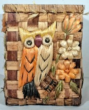 Cesta de lixo de palha tecida vintage – Design coruja e floral – Decoração de arte popular dos anos 1970 comprar usado  Enviando para Brazil