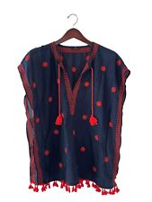 Túnica J Crew S bordada indiana algodão praia poncho cobertura top azul marinho boho, usado comprar usado  Enviando para Brazil