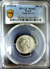PCGS MS63 Gold Shield-Brasil 1913A Liberty Head Silver 500 Reis BU-Sem envio dos EUA, usado comprar usado  Enviando para Brazil