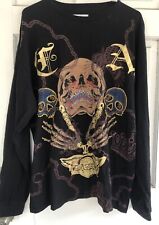 Ed Hardy Christian Audigier Calaveras Estrás Boca Hombre Negro Manga Larga 2XL segunda mano  Embacar hacia Argentina