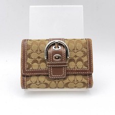 Carteira dobrável Coach mini assinatura marrom porta-cartão carteira, usado comprar usado  Enviando para Brazil
