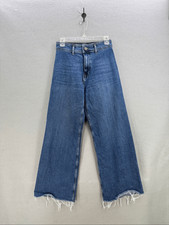 Jeans Zara feminino azul jeans cintura alta bainha crua perna larga lavagem média tamanho 6 comprar usado  Enviando para Brazil