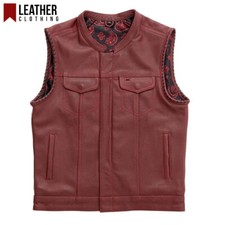 Colete Masculino de Couro Premium Vermelho Forro Paisley Vermelho Colete Oculto para Andar de Bicicleta, usado comprar usado  Enviando para Brazil