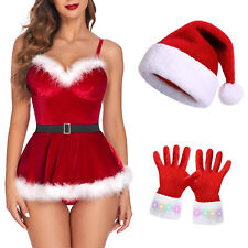 Vestido fantasia feminino Sra. Papai Noel sexy babydoll de veludo com roupas de chapéu comprar usado  Enviando para Brazil