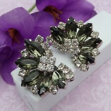 Brincos vintage Juliana Smoky transparente marquesa em camadas de strass tom prata clipe, usado comprar usado  Enviando para Brazil
