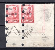 PORTUGAL: PRUEBA 1925, EMBALAJE ORIGINAL CON ACORES Y VALOR. PAR. MARGEN. NOTAS. segunda mano  Embacar hacia Mexico