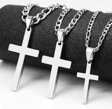 Colar pingente cruzado masculino feminino prata aço inoxidável corrente Figaro 16-30" comprar usado  Enviando para Brazil