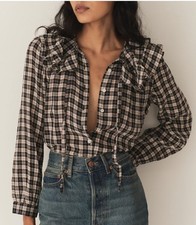 Blusa túnica feminina Doen Joelle xadrez estampada babado algodão orgânico M comprar usado  Enviando para Brazil