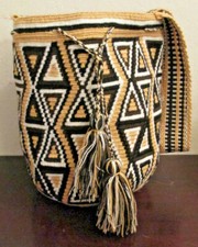 Bolsa Wayuu Mochila Balde Boho Colômbia Rioacha Marrom Bronzeado Preto Amarelo Bolsa #98 comprar usado  Enviando para Brazil