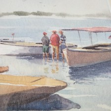 Pintura acuarela verde Barry original firmada barcos The Passage QLD AUSTRALIA segunda mano  Embacar hacia Mexico
