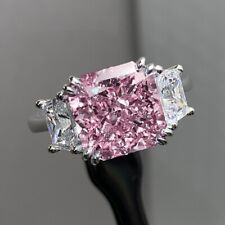 Nuevo Anillo de Plata Cuadrado Rosa Kunzita Corte Flor de Hielo Piedras Preciosas Lujo Mujeres Niñas segunda mano  Embacar hacia Argentina