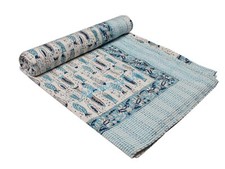 Colcha de algodão com estampa azul Kantha estampa de peixe feita à mão colcha boho Kantha comprar usado  Enviando para Brazil