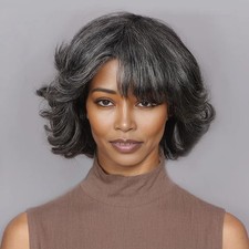 Peruca bob ondulada natural sal e pimenta 100% cabelo humano 13x4 peruca frontal de renda comprar usado  Enviando para Brazil