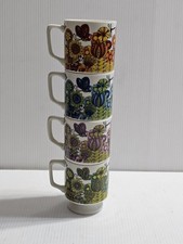 Usado, 4 vintage Caneca xícara de café década de 1960 Trimont empilhável tulipas flores borboletas Japão  comprar usado  Enviando para Brazil