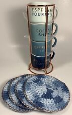Usado, Canecas de café expresso empilháveis 4 peças azul ombre rack de café Demitasse com conjunto de montanha-russa comprar usado  Enviando para Brazil