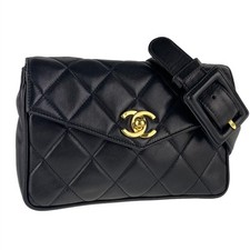 Usado, Bolsa de cintura CHANEL Matelasse couro de cordeiro preta 3425 comprar usado  Enviando para Brazil