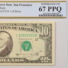 Usado, Nota de série extravagante de US$ 10 7 em uma fileira série quase sólida 1988A PCGS 67PPQ - L222221B comprar usado  Enviando para Brazil