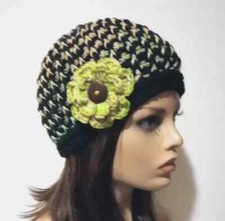 Usado, gorro de crochê feito à mão feminino flor chapéu postes castelo de areia verde bronzeado comprar usado  Enviando para Brazil
